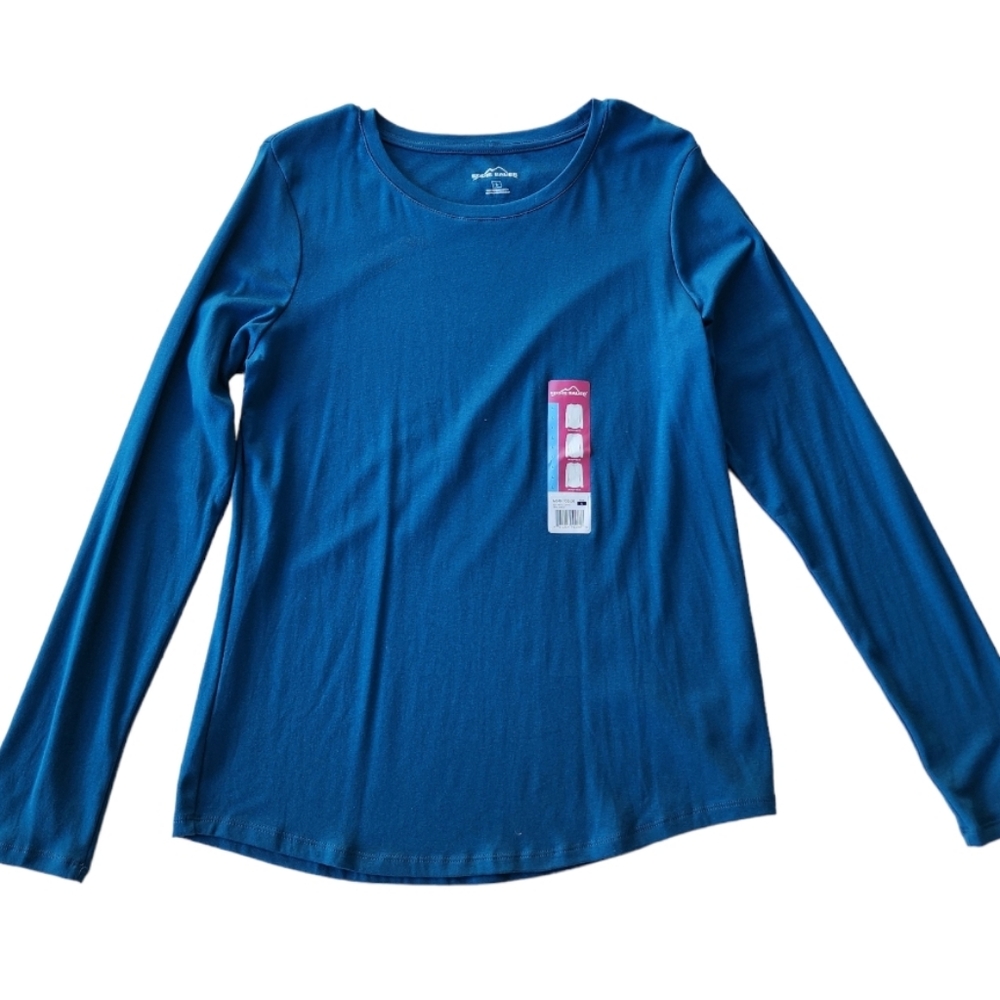 Eddie Bauer Scoop Neck Long Sleeve Teal Blue Top Size L